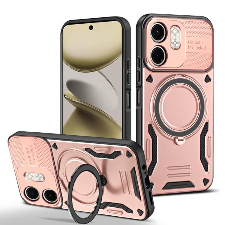 Rose pink TPU phone case with rotating ring holder and camera cutouts