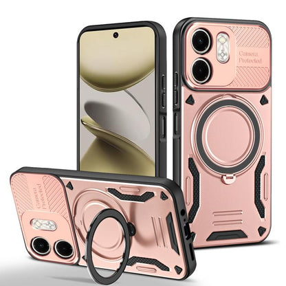 Rose pink TPU phone case with rotating ring holder and camera cutouts