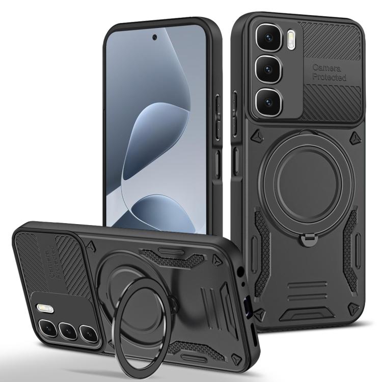 MagSafe 2-in-1 TPU phone case with rotating ring holder, dark gray/black, rugged protection