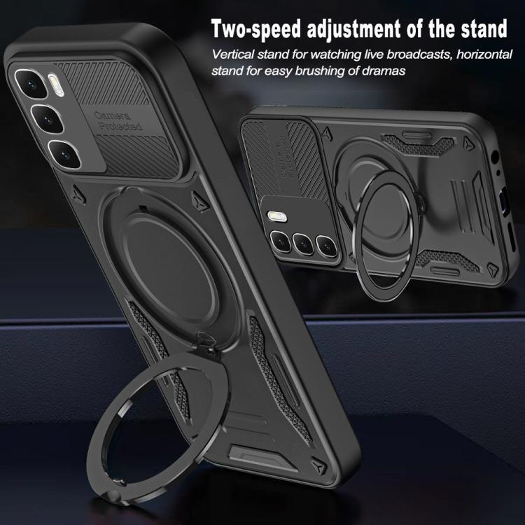 MagSafe TPU phone case with rotating ring holder, vertical/horizontal stand look, black
