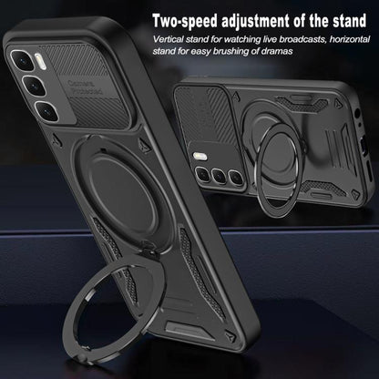 MagSafe TPU phone case with rotating ring holder, vertical/horizontal stand look, black