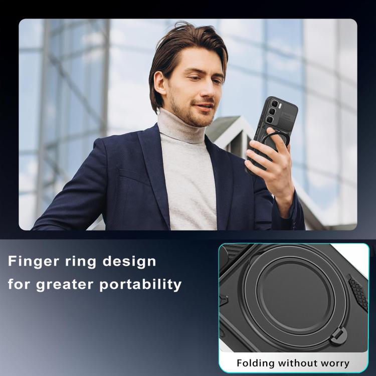 MagSafe TPU phone case with finger ring holder for hands-free carrying, black