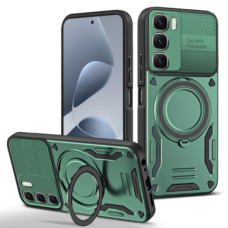 MagSafe TPU phone case with rotating ring holder, green with textured grip