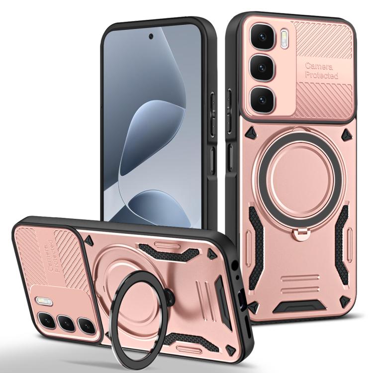 MagSafe TPU phone case with rotating ring holder, rose pink with textured grip