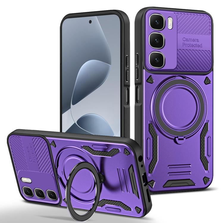 MagSafe TPU phone case with rotating ring holder, purple with textured grip