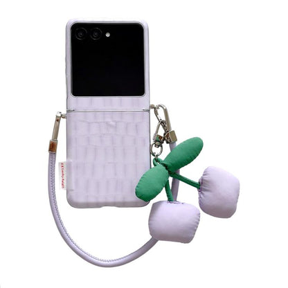 Crocodile Pattern Side Buckle Phone Case with DIY Cherry Strap, For Motorola Razr 60 / 50