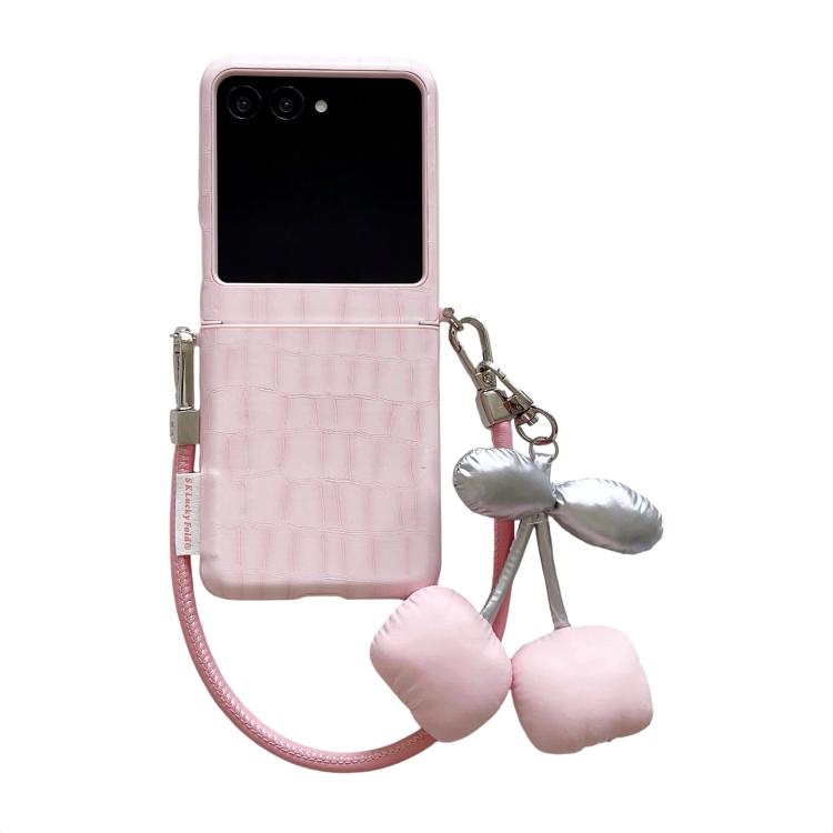 Crocodile Pattern Side Buckle Phone Case with DIY Cherry Strap, For Motorola Razr 60 / 50