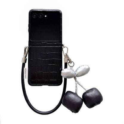 Crocodile Pattern Side Buckle Phone Case with DIY Cherry Strap, For Motorola Razr 60 / 50