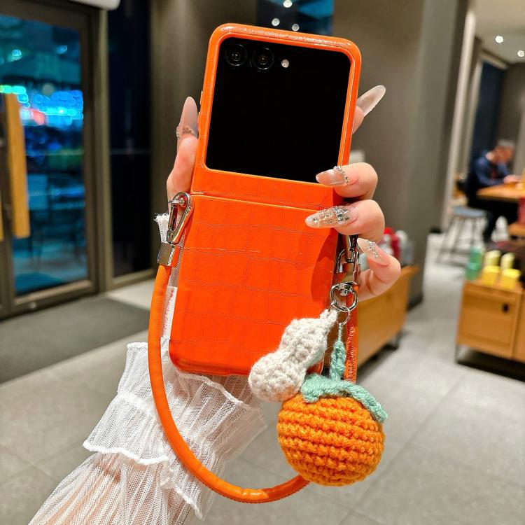 Crocodile Pattern Side Buckle Phone Case with DIY Persimmon Strap, For Motorola Razr 60 / 50