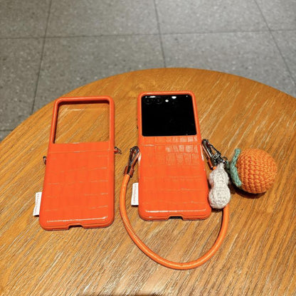 Crocodile Pattern Side Buckle Phone Case with DIY Persimmon Strap, For Motorola Razr 60 / 50