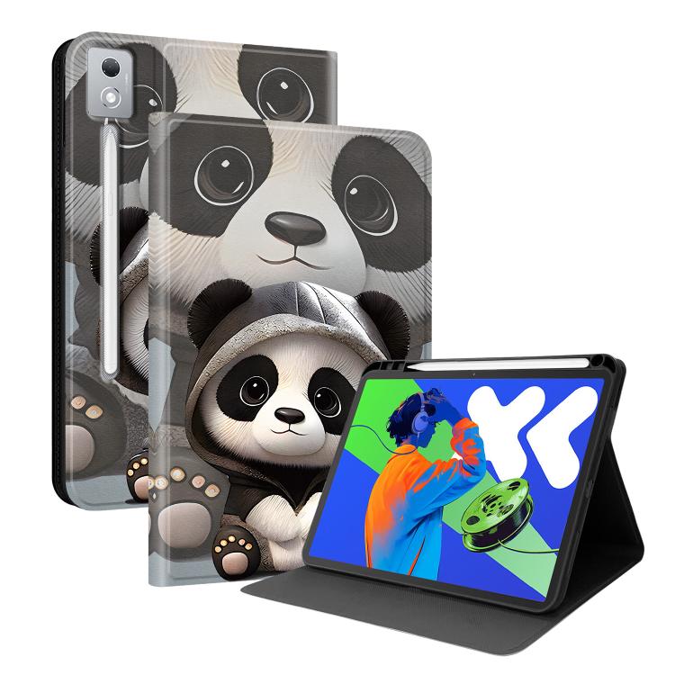 Vegan leather tablet case with panda face pattern and foldable stand cover