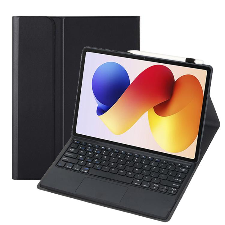 Detachable Bluetooth keyboard tablet case with dark folio cover and keyboard front view