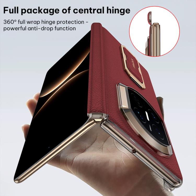 GKK Dual-Center Leather Hinge Phone Case with Supercar Wristband Rotating Holder, For Huawei Mate X7