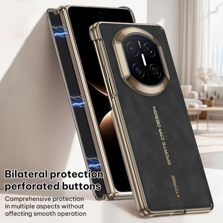 Matte black phone case for folding device with central hinge and camera window