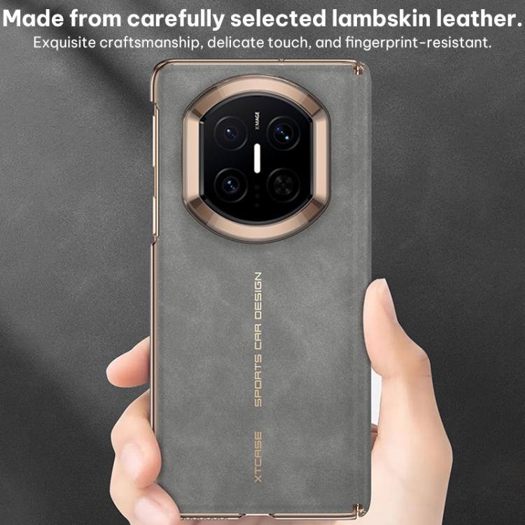 Matte grey phone case for folding device with camera cutout, held in hands