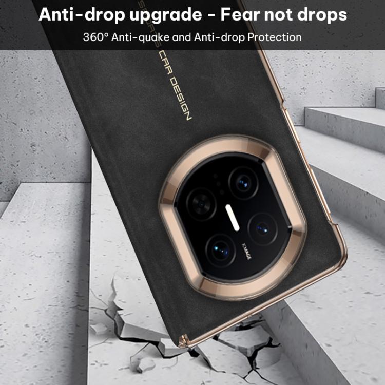 Matte black folding phone case with camera cutout and protective metal corners