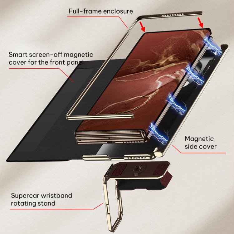 Red magnetic flip leather phone case with smart screen-off front cover and side cover