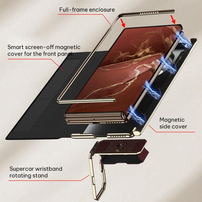 Red magnetic flip leather phone case with smart screen-off front cover and side cover