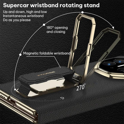 Black magnetic foldable wristband rotating stand with 180-degree opening