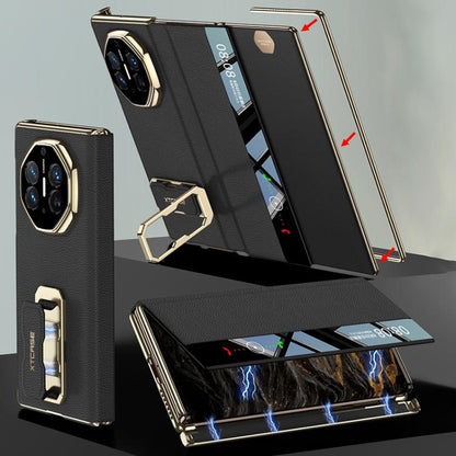 Black magnetic flip leather phone case with rotating wristband stand and side cover