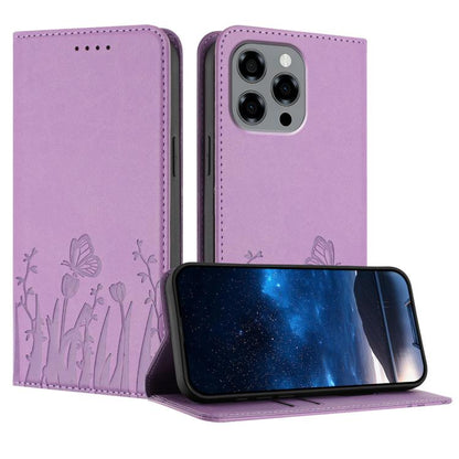 Light purple magnetic vegan leather phone case with tulip and butterfly pattern folio