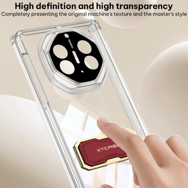 Clear phone case with raised camera frame and attached magnetic wristband holder