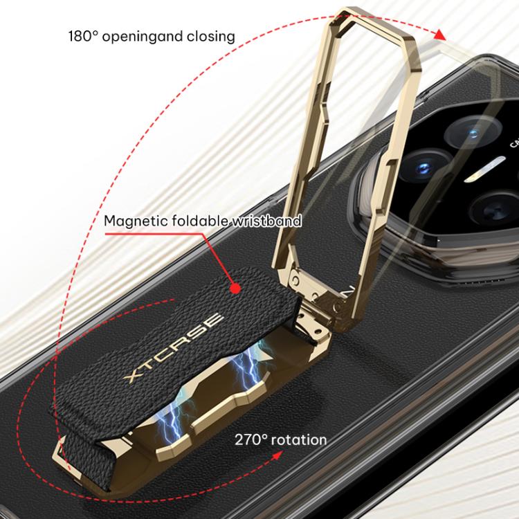Transparent phone case featuring 270° rotating magnetic wristband holder