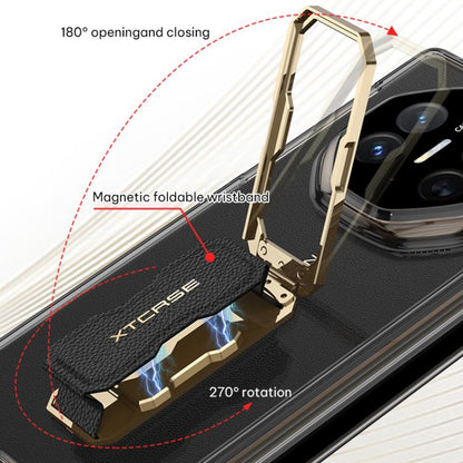 Transparent phone case featuring 270° rotating magnetic wristband holder
