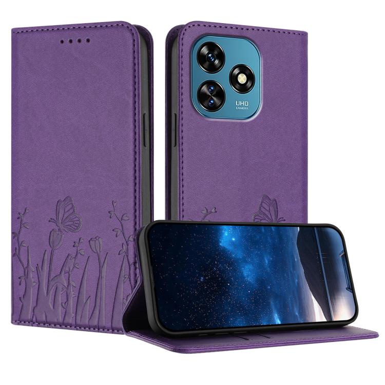 Tulips Butterfly Pattern Magnetic Vegan Leather Phone Case, For Oukitel C17 4G 2026, For Oukitel C26, For Oukitel C57s, For Oukitel C53, For Oukitel C51