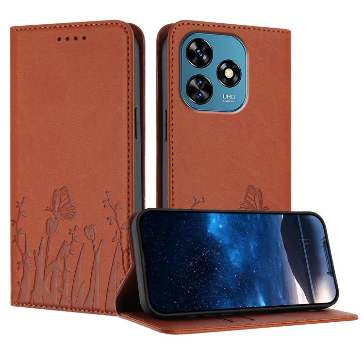 Tulips Butterfly Pattern Magnetic Vegan Leather Phone Case, For Oukitel C17 4G 2026, For Oukitel C26, For Oukitel C57s, For Oukitel C53, For Oukitel C51