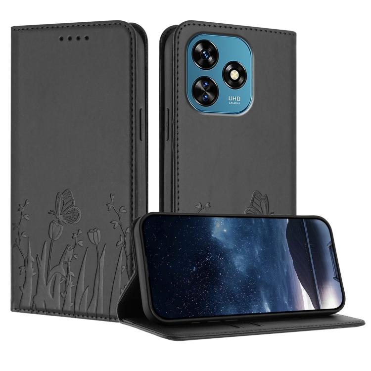 Tulips Butterfly Pattern Magnetic Vegan Leather Phone Case, For Oukitel C17 4G 2026, For Oukitel C26, For Oukitel C57s, For Oukitel C53, For Oukitel C51