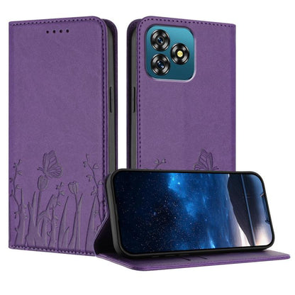 Tulips Butterfly Pattern Magnetic Vegan Leather Phone Case, For Oukitel C17 4G 2026, For Oukitel C26, For Oukitel C57s, For Oukitel C53, For Oukitel C51