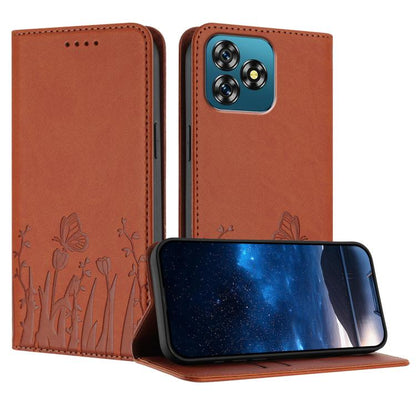 Tulips Butterfly Pattern Magnetic Vegan Leather Phone Case, For Oukitel C17 4G 2026, For Oukitel C26, For Oukitel C57s, For Oukitel C53, For Oukitel C51