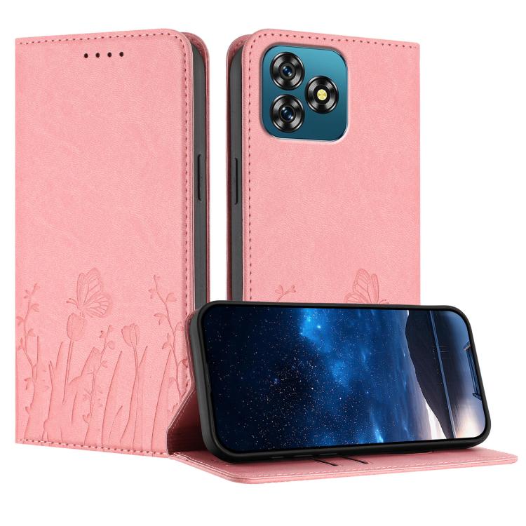 Tulips Butterfly Pattern Magnetic Vegan Leather Phone Case, For Oukitel C17 4G 2026, For Oukitel C26, For Oukitel C57s, For Oukitel C53, For Oukitel C51