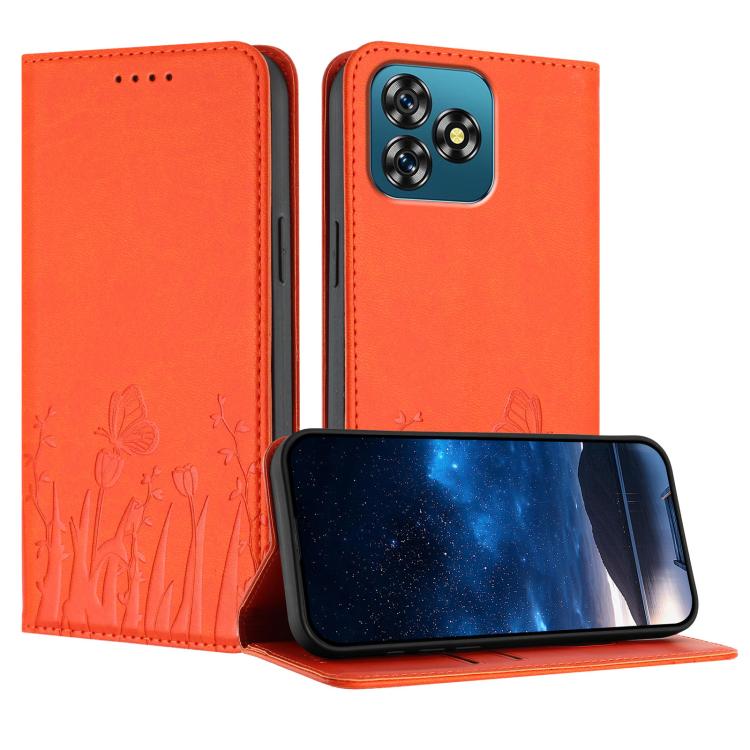 Tulips Butterfly Pattern Magnetic Vegan Leather Phone Case, For Oukitel C17 4G 2026, For Oukitel C26, For Oukitel C57s, For Oukitel C53, For Oukitel C51