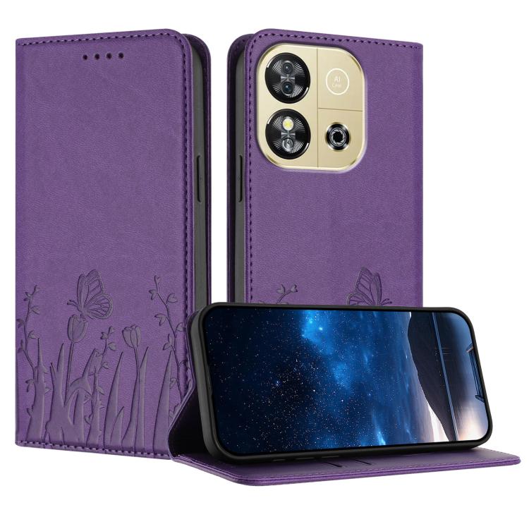 Tulips Butterfly Pattern Magnetic Vegan Leather Phone Case, For Oukitel C17 4G 2026, For Oukitel C26, For Oukitel C57s, For Oukitel C53, For Oukitel C51