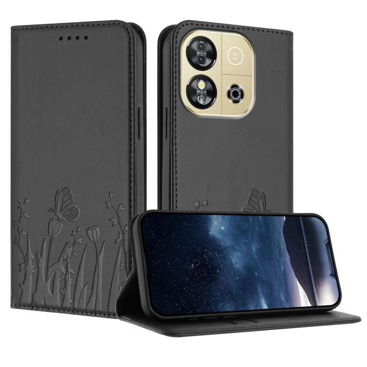 Tulips Butterfly Pattern Magnetic Vegan Leather Phone Case, For Oukitel C17 4G 2026, For Oukitel C26, For Oukitel C57s, For Oukitel C53, For Oukitel C51