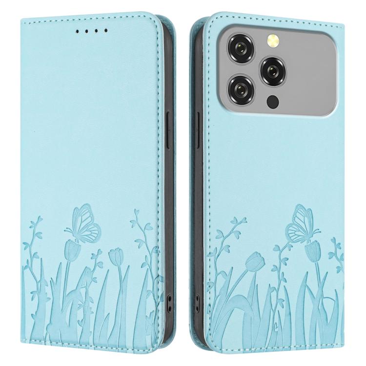 Tulips Butterfly Pattern Magnetic Vegan Leather Phone Case, For Oukitel C17 4G 2026, For Oukitel C26, For Oukitel C57s, For Oukitel C53, For Oukitel C51