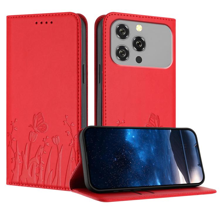 Tulips Butterfly Pattern Magnetic Vegan Leather Phone Case, For Oukitel C17 4G 2026, For Oukitel C26, For Oukitel C57s, For Oukitel C53, For Oukitel C51