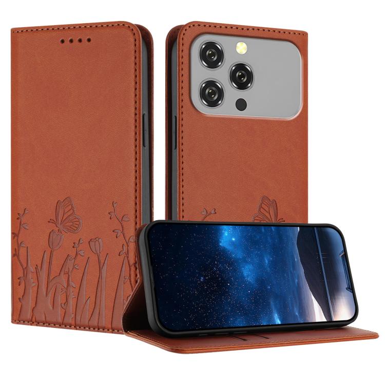 Tulips Butterfly Pattern Magnetic Vegan Leather Phone Case, For Oukitel C17 4G 2026, For Oukitel C26, For Oukitel C57s, For Oukitel C53, For Oukitel C51