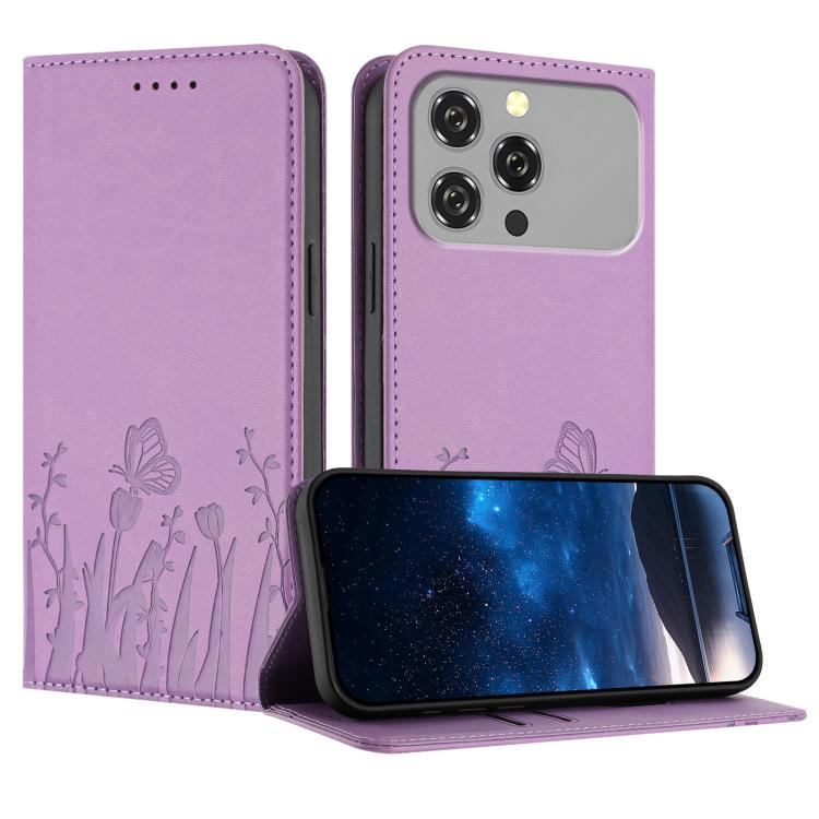 Tulips Butterfly Pattern Magnetic Vegan Leather Phone Case, For Oukitel C17 4G 2026, For Oukitel C26, For Oukitel C57s, For Oukitel C53, For Oukitel C51