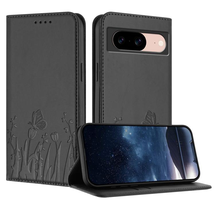 Dark gray tulips and butterfly magnetic phone case with folio flap and camera cutout
