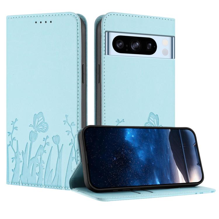 Light blue tulips and butterfly magnetic phone case with folio flap and camera cutout