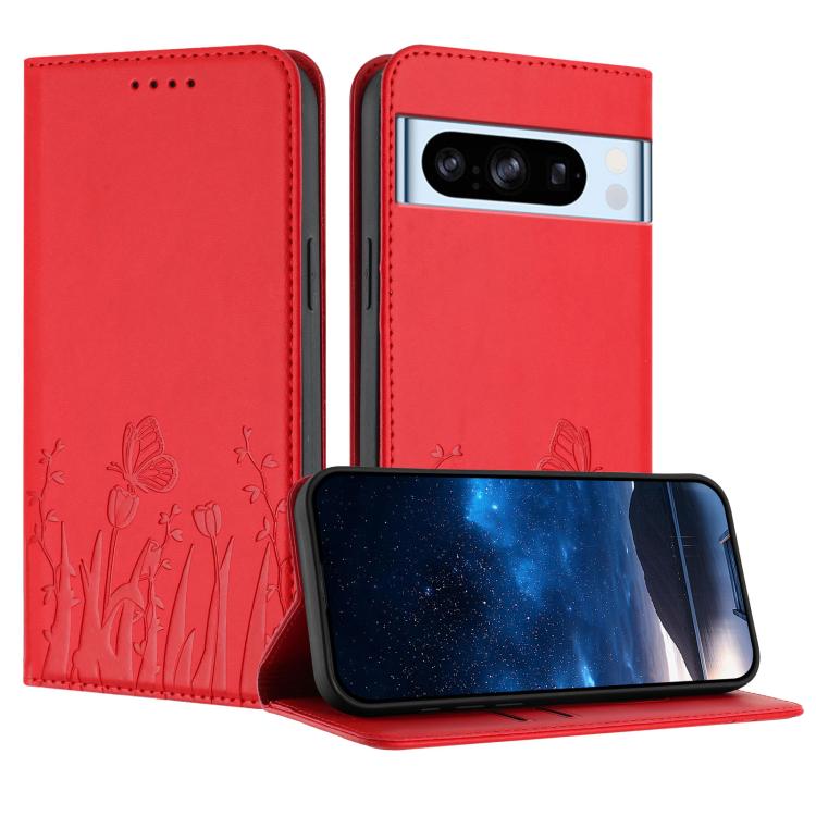 Red tulips and butterfly magnetic phone case with folio flap and camera cutout