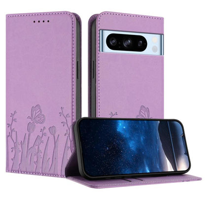 Light purple magnetic vegan leather phone case with butterfly and tulip emboss, flip cover.