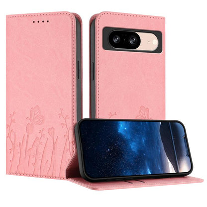 Magnetic vegan leather phone case, pink with tulip and butterfly pattern, flip cover