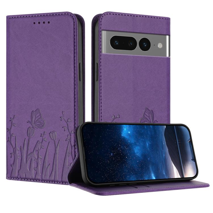 Tulips Butterfly Pattern Magnetic Vegan Leather Phone Case, For Google Pixel 7a, For Google Pixel 7 Pro, For Google Pixel 7, For Google Pixel 6a