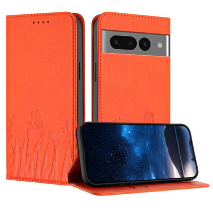 Tulips Butterfly Pattern Magnetic Vegan Leather Phone Case, For Google Pixel 7a, For Google Pixel 7 Pro, For Google Pixel 7, For Google Pixel 6a