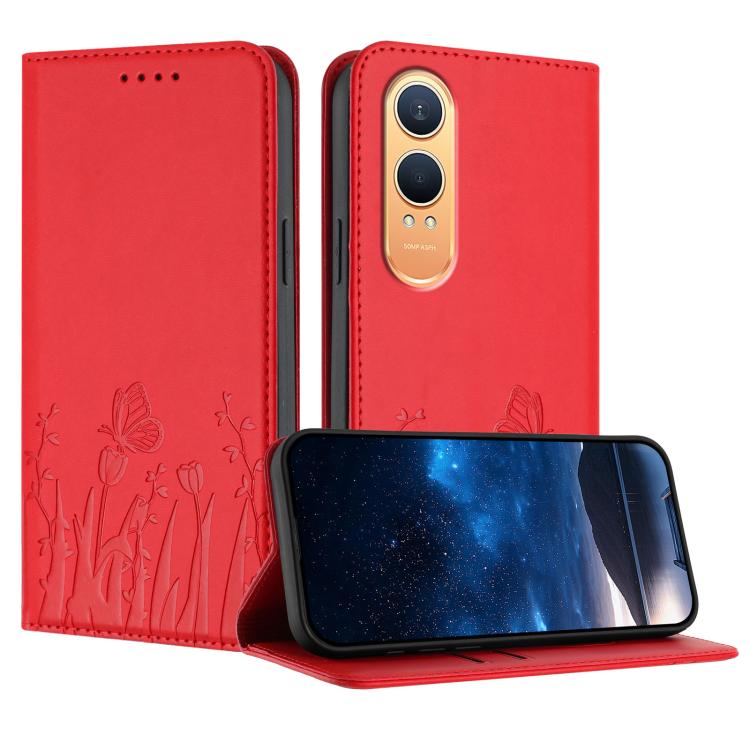 Tulips Butterfly Pattern Magnetic Vegan Leather Phone Case, For OnePlus Nord CE4 Lite, For OnePlus 12, For OnePlus Nord 3 / Ace 2V, For OnePlus 11