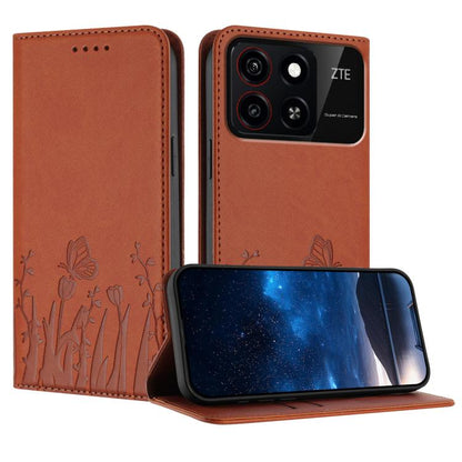 Magnetic vegan leather phone case with orange butterfly tulip pattern, folio style.